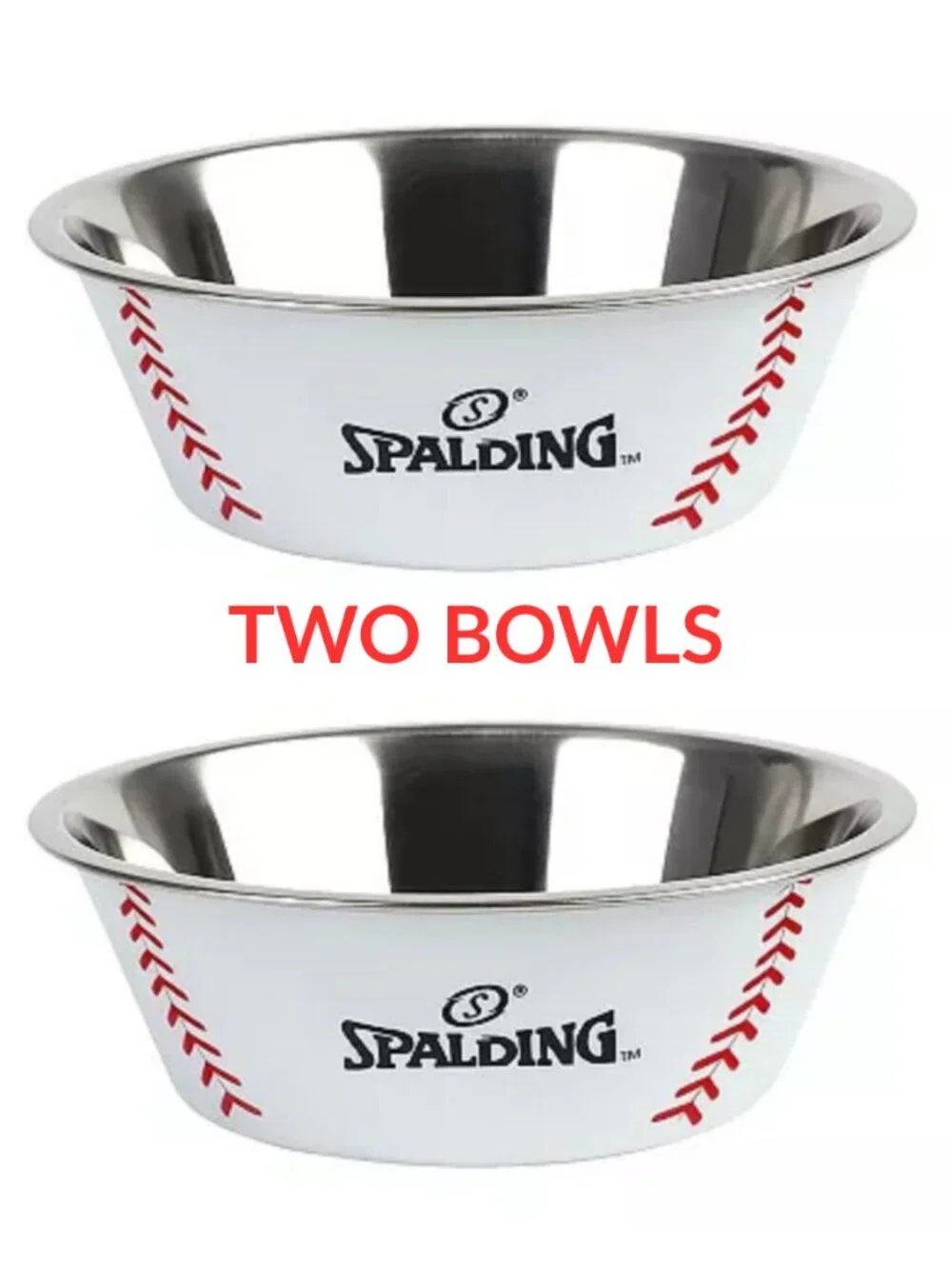 Spalding Baseball Dog Bowl Set (2-Pack) | Stainless Steel Pet Bowls | NEW